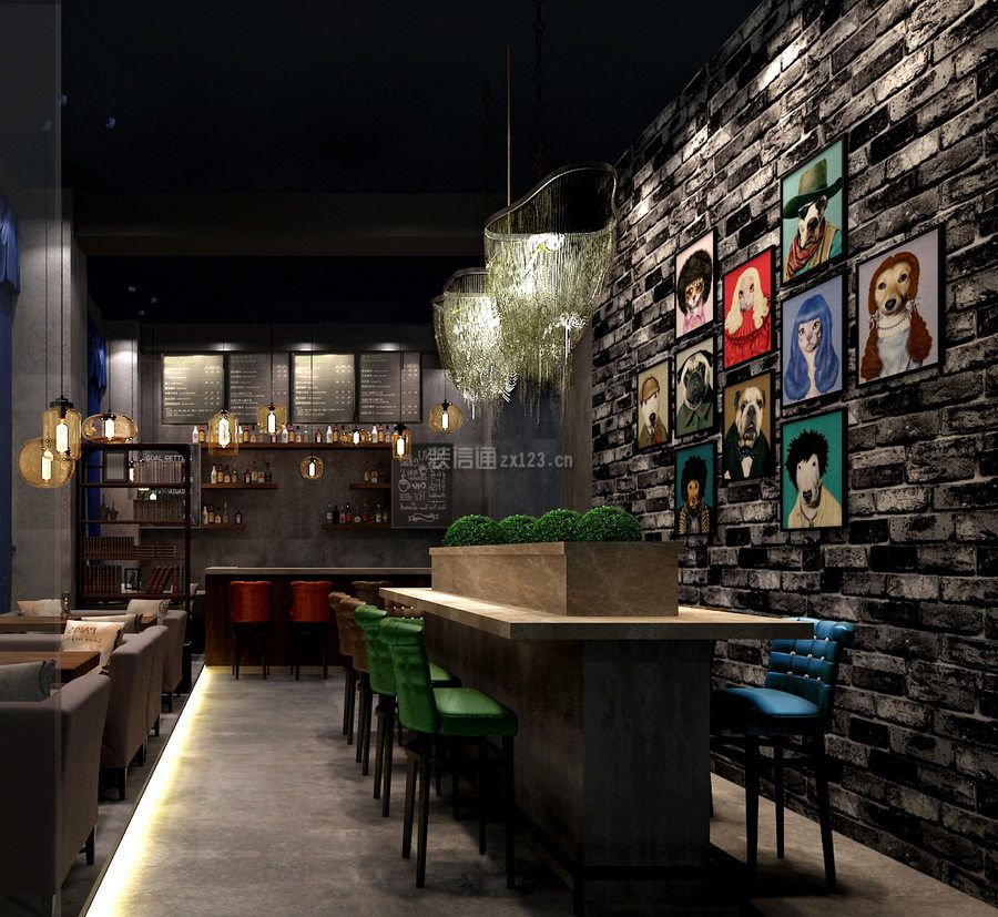 仁寿西餐厅工业风格200平米设计方案 西餐厅吧台装修效果图