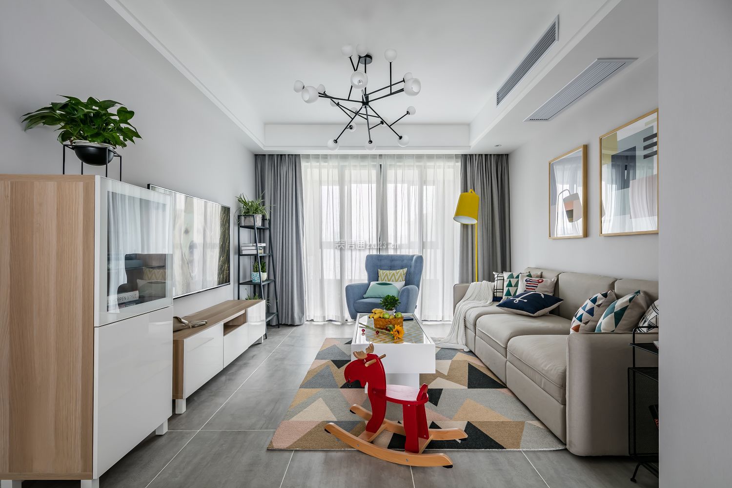 上海合景天悦北欧风格121平米装修效果图案例