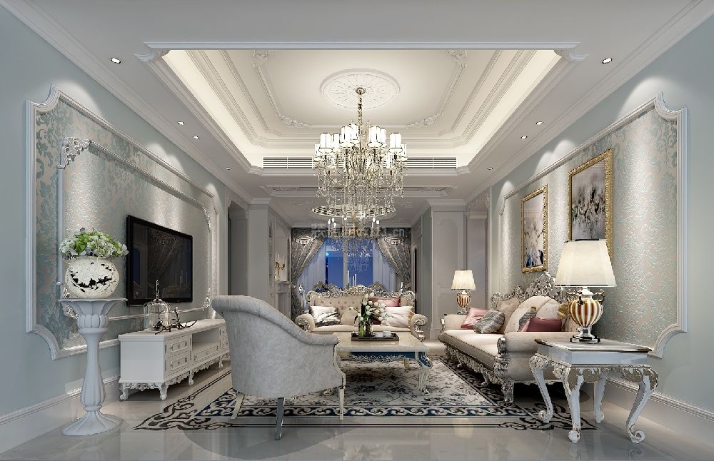 广州科城山庄欧式风格157平米装修效果图案例