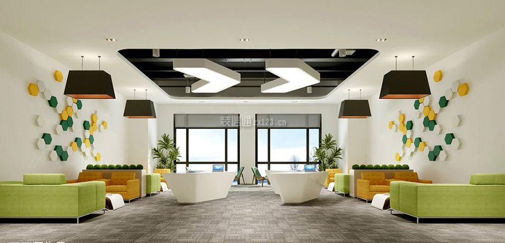 汝州办公室现代风格1100平米设计方案 办公室吊顶效果图