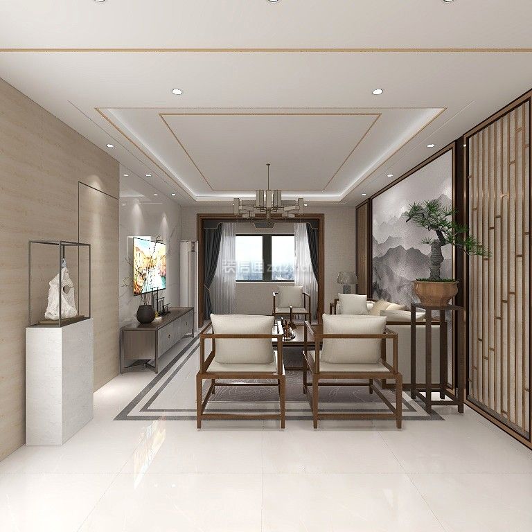 南京美林苑新中式风格115平米设计方案 客厅地砖贴图