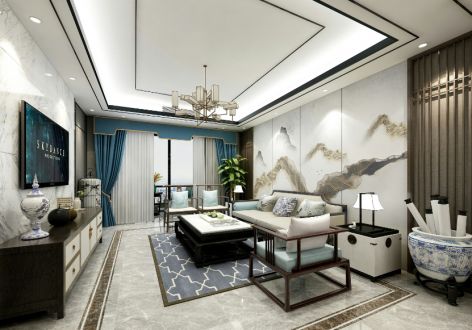 中国铁建清溪国际·樾园新中式风格138平米三居室设计案例