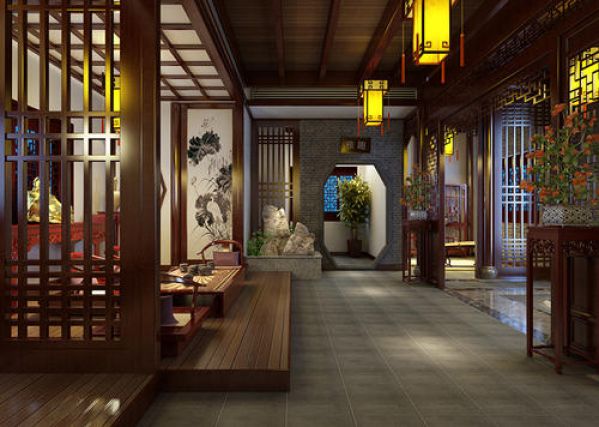新中式茶庄大厅装修效果图