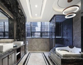 别墅卫生间装修实图 别墅卫生间设计图 新中式卫生间装饰设计 新中式卫生间设计