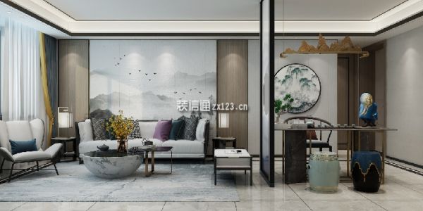 中铁阅山湖新中式风格100㎡设计方案