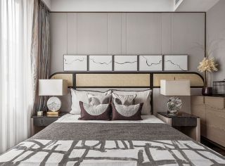 成都新中式风格卧室床头背景墙设计图