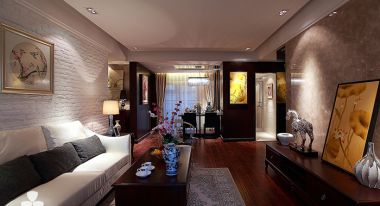 青花公寓103㎡三居室中式风格装修案例