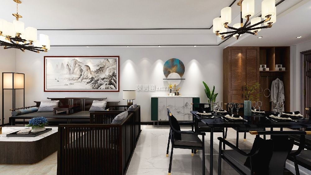 中式客厅餐厅一体 中式客厅餐厅装修效果图 