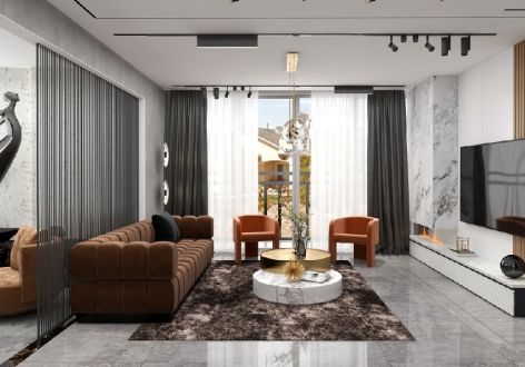 阳光月秀125㎡三居室现代风格装修案例