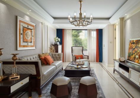 世茂·远洋东江湾美式风格113平米三居室设计效果图案例
