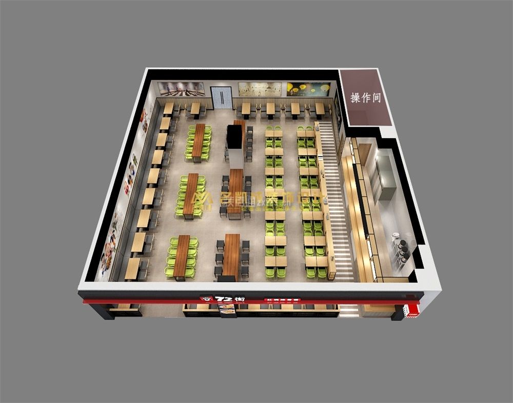 广州72街中式连锁快餐店50平米现代风格装修案例