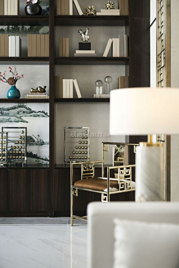 新中式风格客厅书柜装修设计效果图
