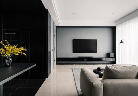 紫云城116平米三居室现代黑白装修案例