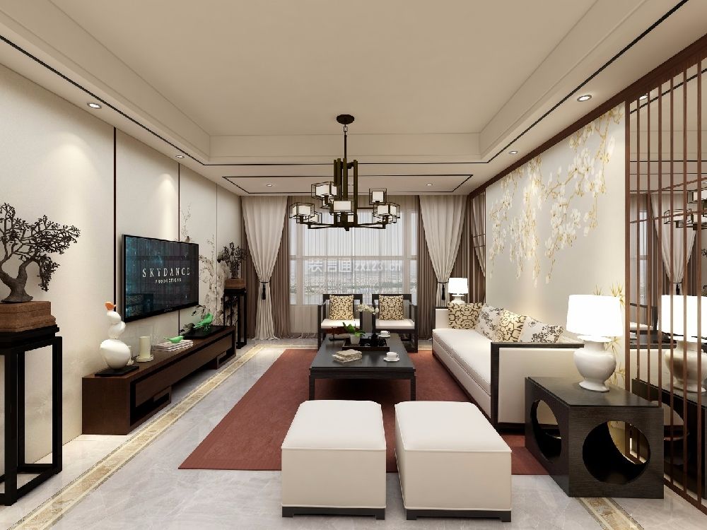 南宁市新中式风格123平米装修效果图案例_居立方家装装修设计案例