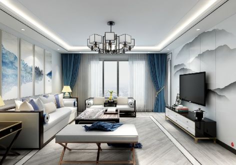 中海154平方米四居室新中式风格装修案例