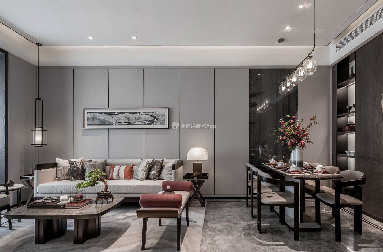 120平方房子客餐厅新中式风格装修设计图