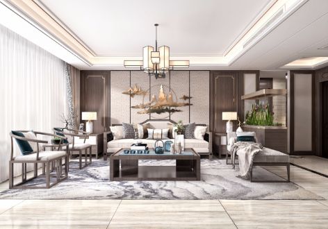 兴昂国际150㎡四居室新中式风格装修案例