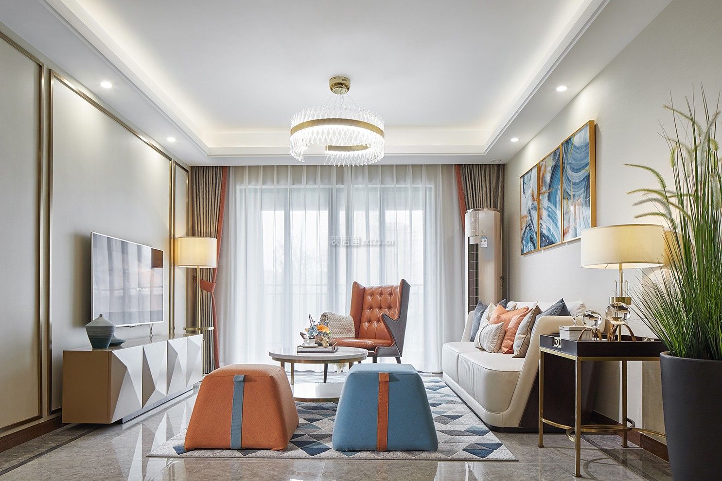 天津市现代风格103平米装修效果图案例_天津柠檬树装饰有限公司装修