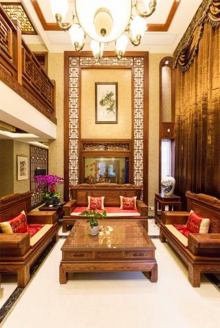 中式风格别墅客厅红木家具装修设计图