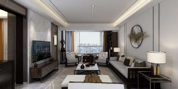 滨海国际125平米新中式风格三居室装修案例