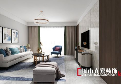 台湾村130平现代风格三居室装修设计案例