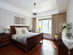 现代美式风格卧室实木床装修效果图
