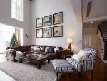 现代美式别墅客厅真皮沙发装修效果图