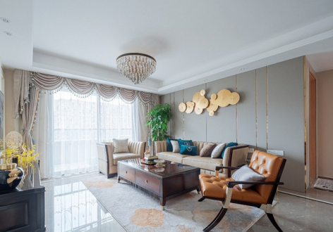 龙盛春城美式风格121平米三居室装修设计图案例