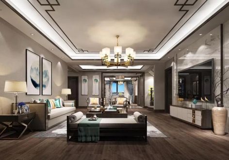 碧海蓝天新中式风格220平米三居室装修案例