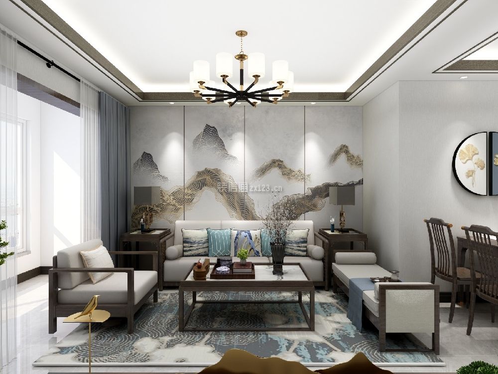 三亚三亚远洋公馆新中式风格89平米设计方案 客厅沙发装修效果图大全