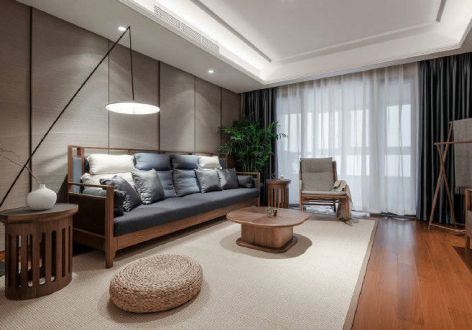 名汇浩湖湾新中式风格118平米三居室装修案例