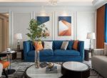 [泰安铭泽装饰]现代风格三居室，蓝橙配优雅而又华丽!