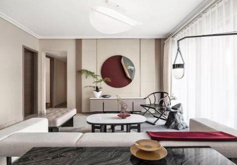 悦蓝山新中式风格138平米三居室装修案例