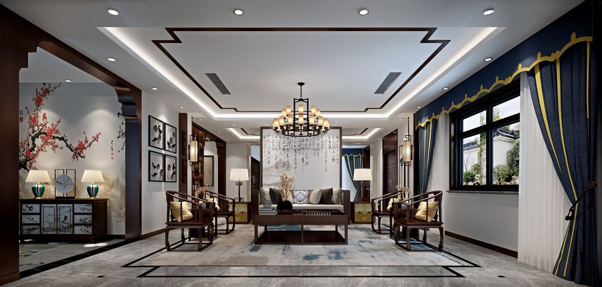 南京市新中式风格430平米装修效果图案例_南京业之峰装修设计案例