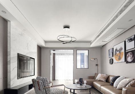 鸿通雍河湾现代风格124平米三居室装修设计图案例