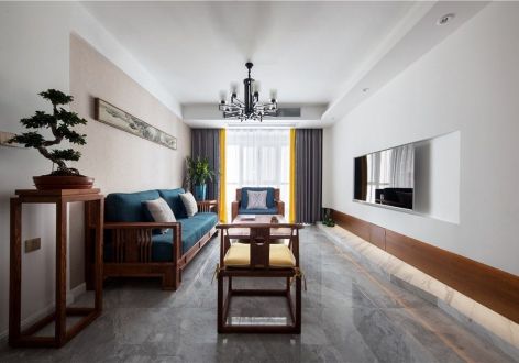 鸿通·翡翠城·紫曦府新中式风格125平米三居室装修设计图案例