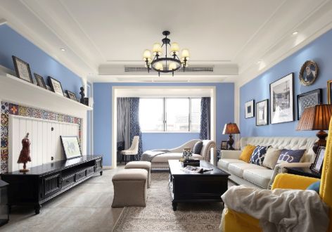 三盛·璞悦湾美式风格124平米三居室装修效果图案例