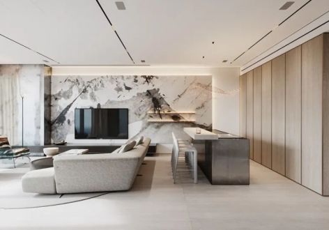 地产尚海郦景160平米极简轻奢风格三居室装修案例