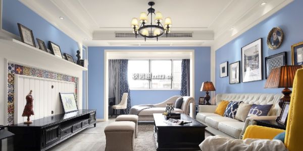 三盛·璞悦湾美式风格124平米三居室装修效果图案例
