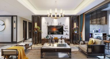 凤凰国际新中式风格140平三居室装修效果图案例