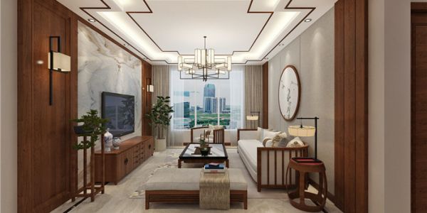 大华锦绣华城107平三居室新中式风格装修案例
