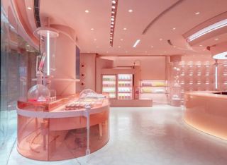 济南甜品店门面粉色装修设计图