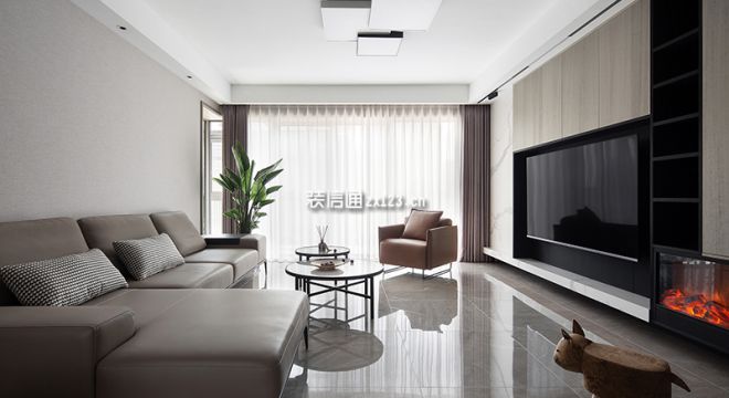 永实·御湖尚城现代风格126平米三居室装修效果图案例