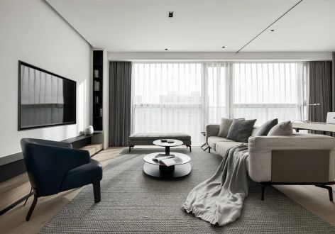 万豪滨江公馆极简风格124平米三居室装修效果图案例
