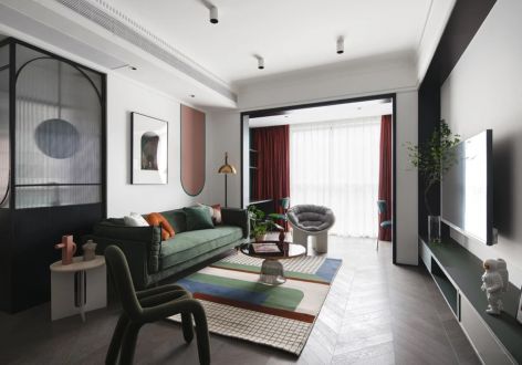 首钢·贵州之光混搭风格89平米二居室装修效果图案例