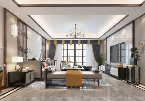 旭日海湾新中式风格138平米三居室装修案例