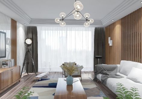 富力悦山湖现代风格109平米二居室设计图案例