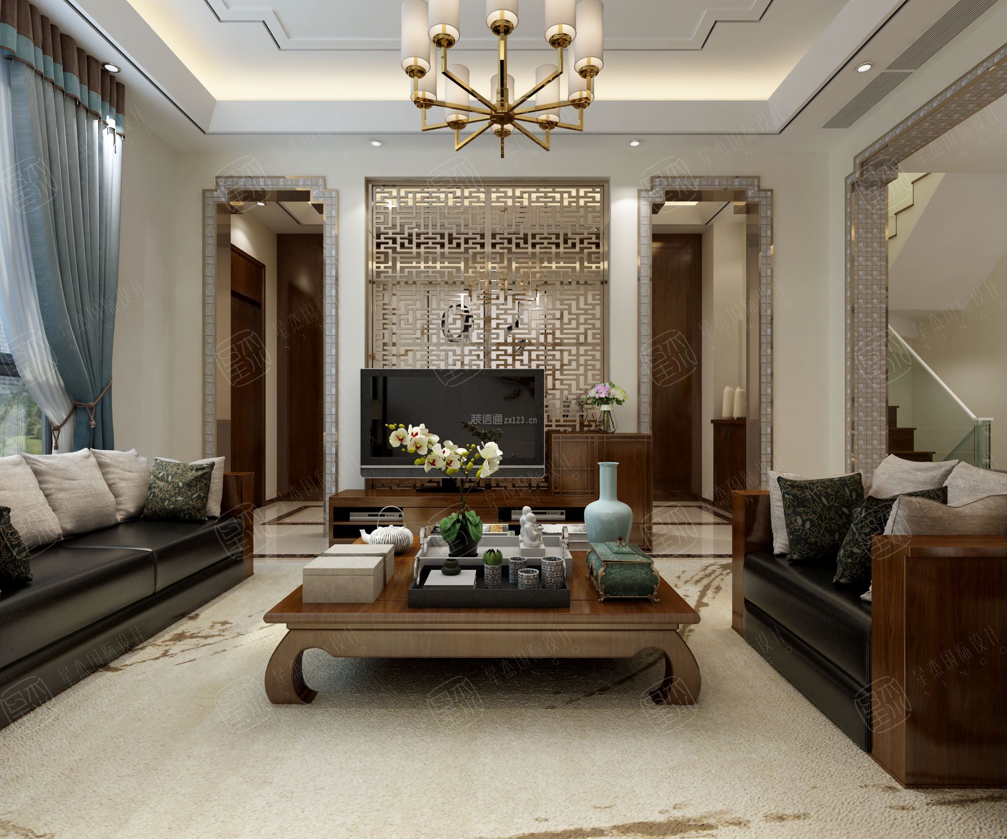 新中式客厅顶吊顶 新中式客厅沙发图片