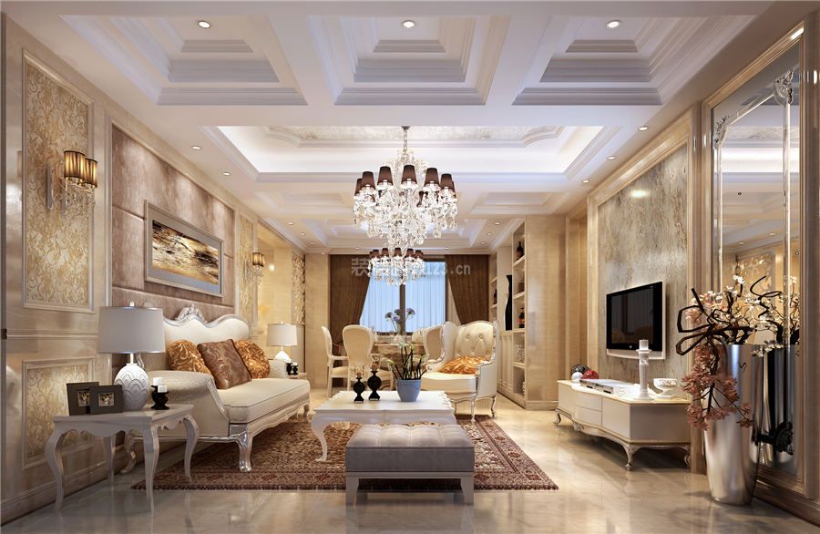 汝州滨江一号欧式风格300平米设计方案 客厅吊顶的造型图片_装信通网