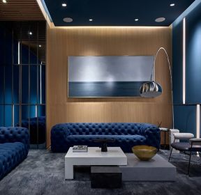 新中式风格400平米私人会所休闲区吊顶装修效果图  2672   新中式